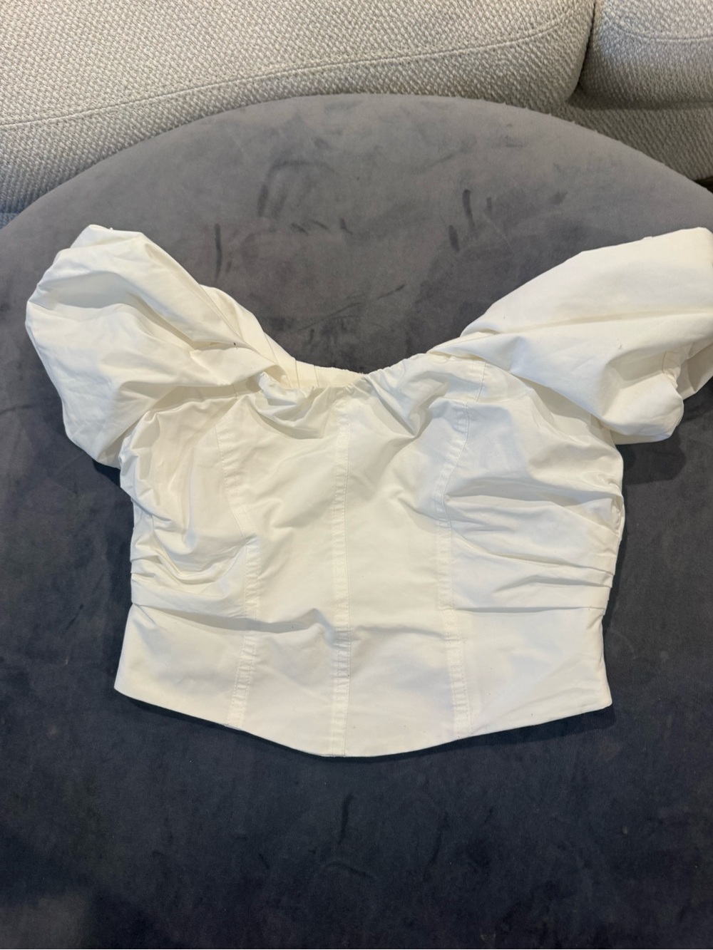 A.L.C. White Puff-Sleeve Sweetheart Crop Top